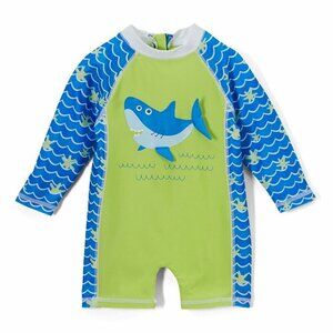 Sol Swim Boy 3 to 6 Month Blue Green Shark Surf 1 Piece Rash Guard Swimsuit 3/6M